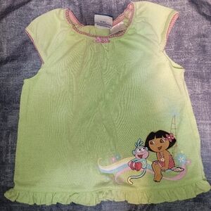 Vintage Dora Graphic Light Green Toddler PJ Shirt with Pink Trim